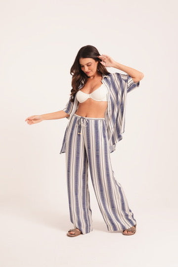 Calça Listrada viscose Azul